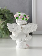 Фигурка полистоун «Ангелок в цветочном венке, с птичкой на ладоне», белый, 9.5×6.5×10.5 см - фото 809262308