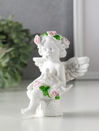 Фигурка полистоун «Ангелок в цветочном венке, с птичкой на ладоне», белый, 9.5×6.5×10.5 см - фото 809262309