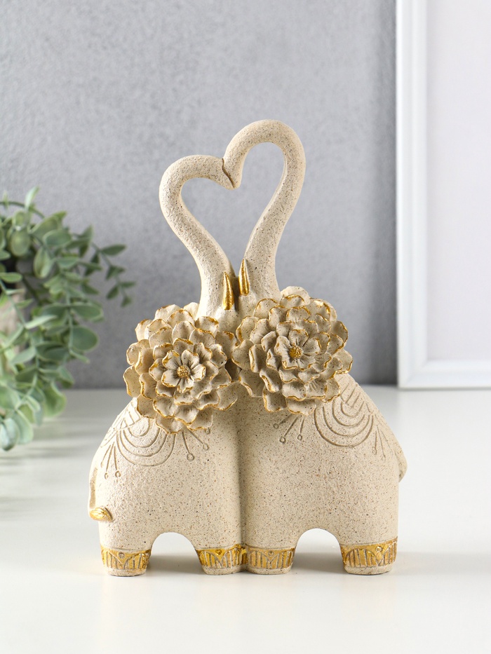 Фигура полистоун «Парочка слонов с цветочными ушами», песочный, 8×17×25.5 см