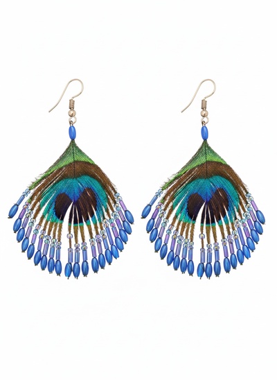 Серьги «Павлин», 5×8 см, синие