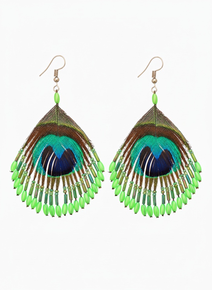 Серьги «Павлин», 5×8 см, зелёные - Фото 1