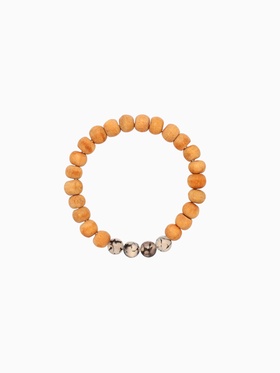 Браслет из сандалового дерева с агатом, длина 18 см, цв. чёрный