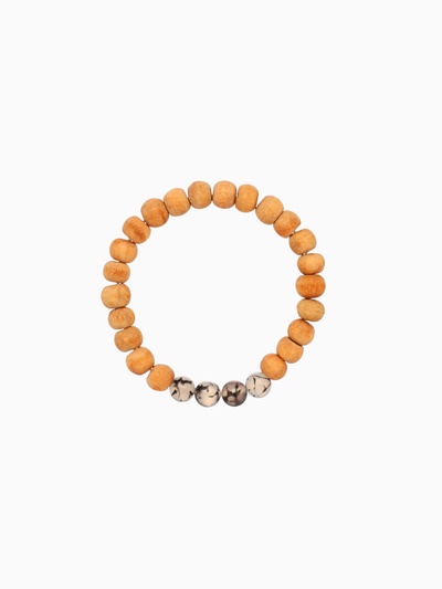 Браслет из сандалового дерева с агатом, длина 18 см, чёрный