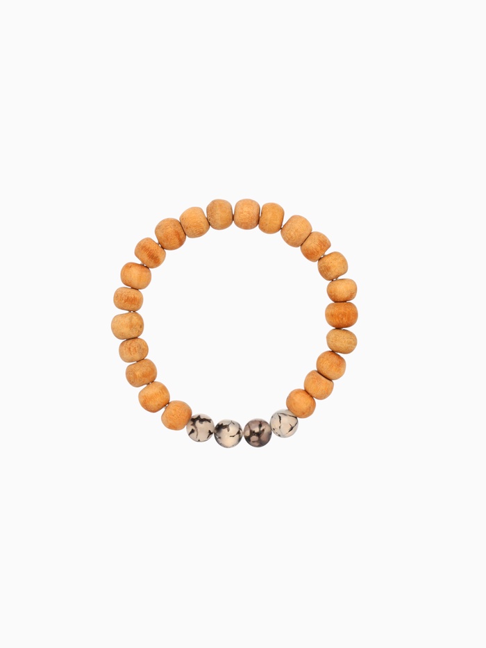 Браслет из сандалового дерева с агатом, длина 18 см, чёрный - Фото 1