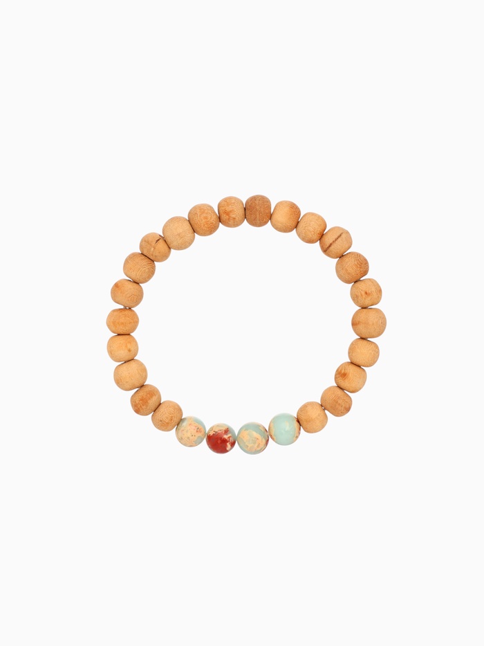 Браслет из сандалового дерева с агатом, длина 18 см, голубой - Фото 1