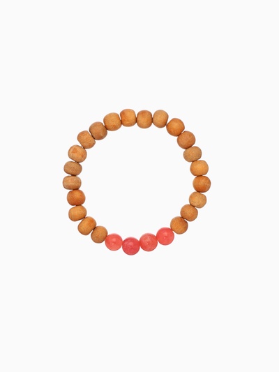 Браслет из сандалового дерева с агатом, длина 18 см, красный