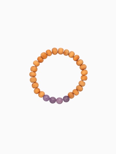 Браслет из сандалового дерева с агатом, длина 18 см, сиреневый