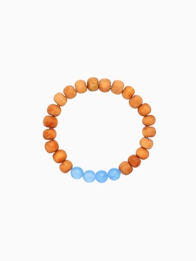 Браслет из сандалового дерева с агатом, длина 18 см, цв. синий