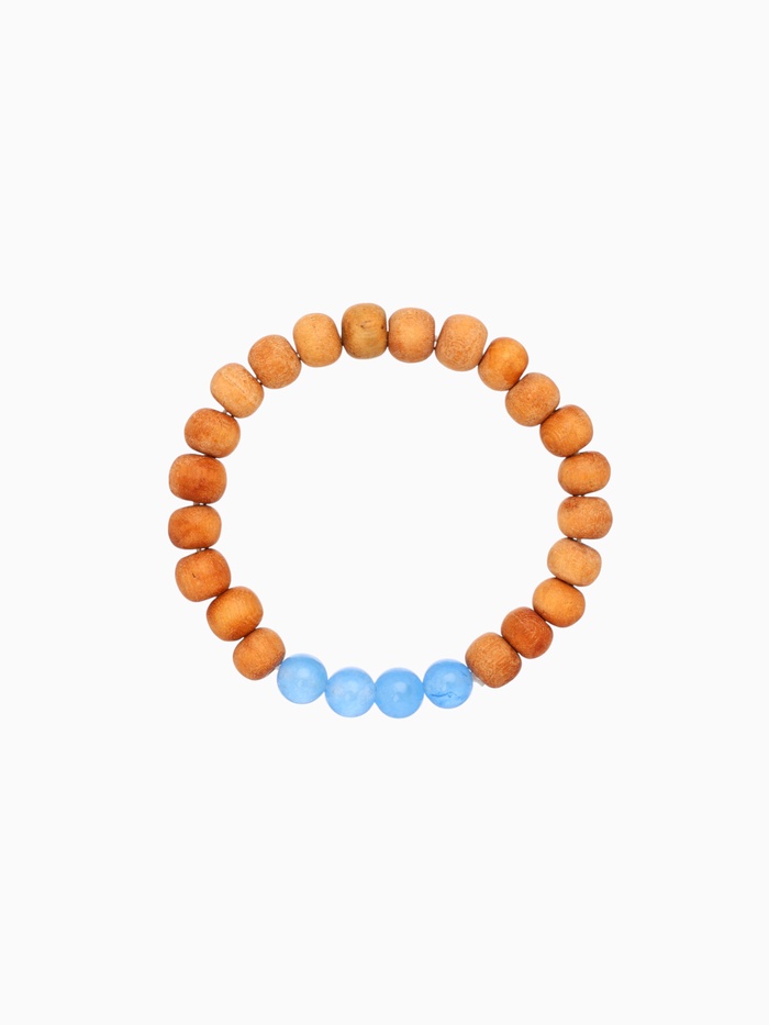 Браслет из сандалового дерева с агатом, длина 18 см, синий - Фото 1