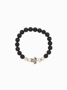 Браслет "Черепашка" жемчуг, лава, длина 18 см