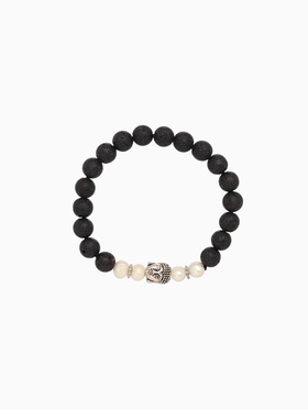 Браслет "Будда" жемчуг, лава, длина 18 см