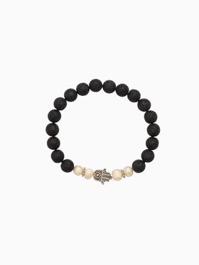 Браслет "Хамса" жемчуг, лава, длина 18 см