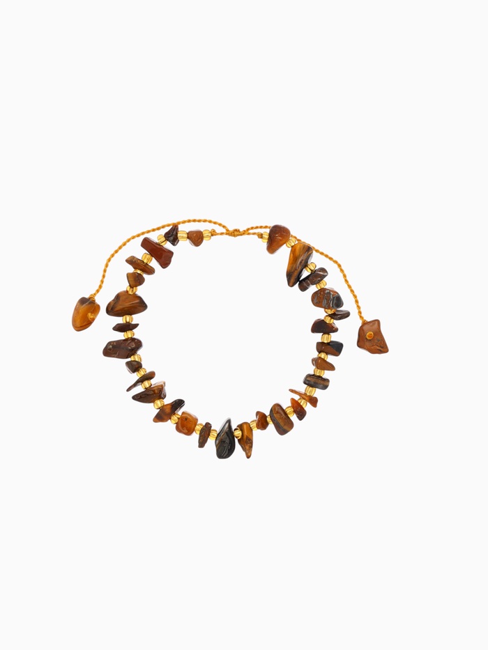 Браслет, длина 16 см, коричневый, золотой - Фото 1