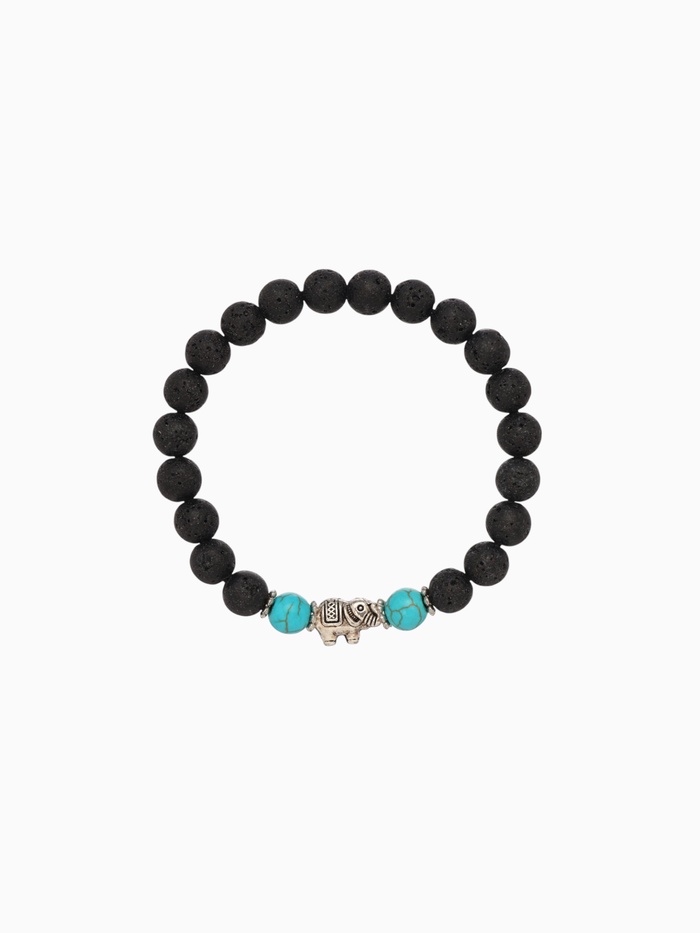 Браслет «Слоник», длина 18 см, камень пирит, лава, чёрный, бирюзовый