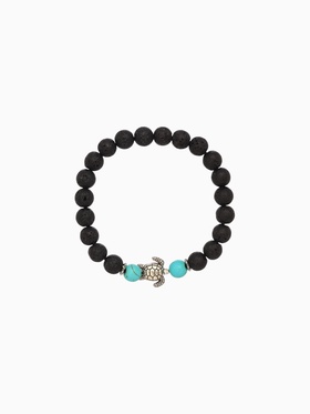 Браслет "Черепашка" камень пирит, лава, длина 18 см, цв. чёрный, бирюзовый