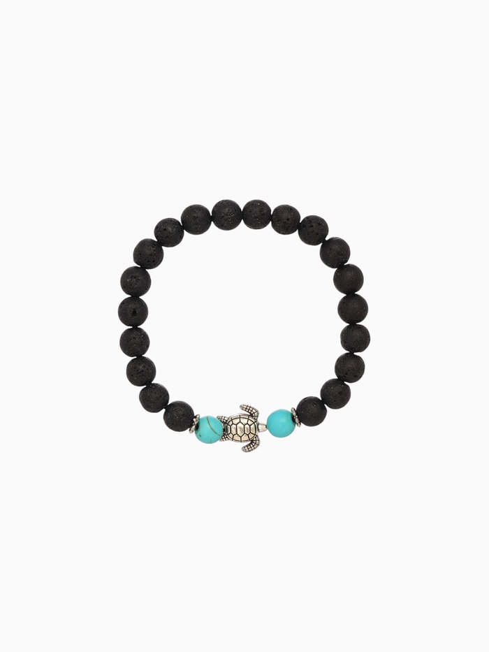 Браслет «Черепашка», длина 18 см, камень пирит, лава, чёрный, бирюзовый