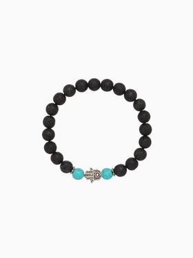 Браслет "Хамса" камень пирит, лава, длина 18 см, цв. чёрный, бирюзовый