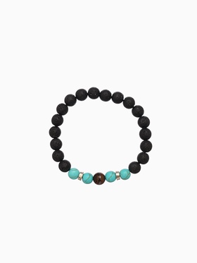 Браслет "Вулкан" камень пирит, лава, длина 18 см, цв. чёрный, бирюзовый