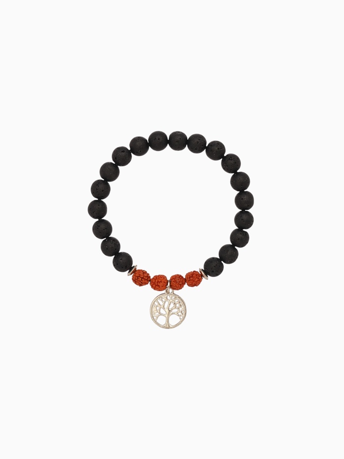 Браслет «Древо жизни», лава, рудракша, длина 18 см, чёрный, коричневый
