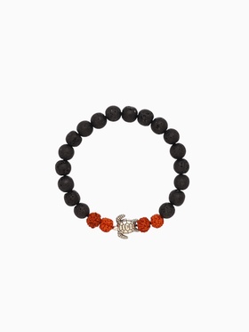 Браслет "Черепашка" лава, рудракша, длина 18 см, цв. чёрный, коричневый