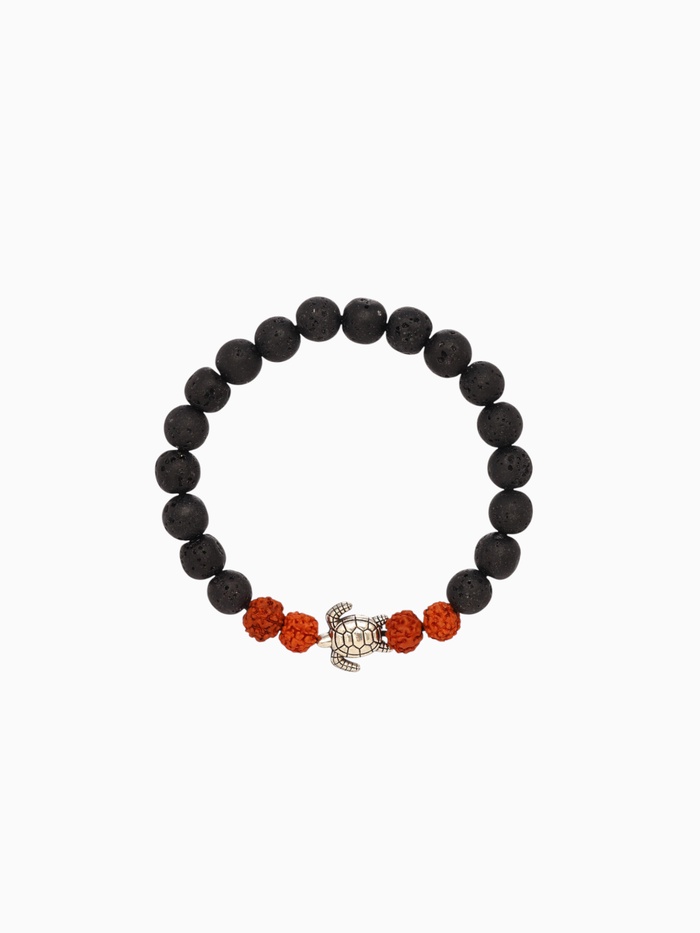 Браслет «Черепашка», лава, рудракша, длина 18 см, чёрный, коричневый