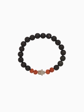 Браслет "Хамса" лава, рудракша, длина 18 см, цв. чёрный, коричневый