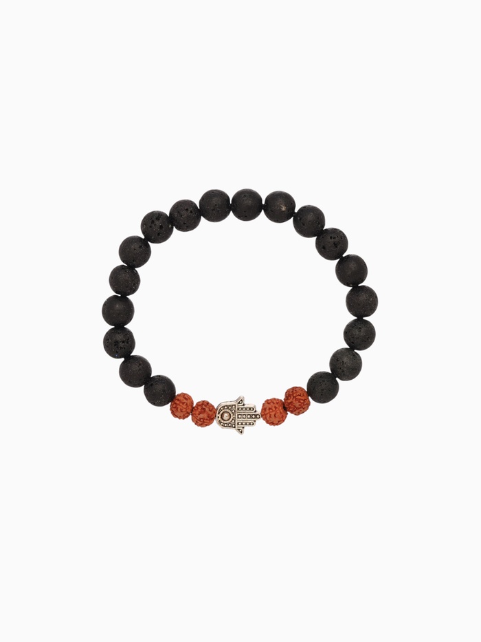 Браслет «Хамса», лава, рудракша, длина 18 см, чёрный, коричневый