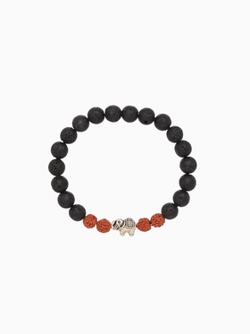 Браслет "Слоник" лава, рудракша, длина 18 см, цв. чёрный, коричневый