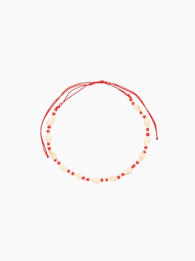 Браслет на ногу (анклет), длина 18 см, цв. белый, красный
