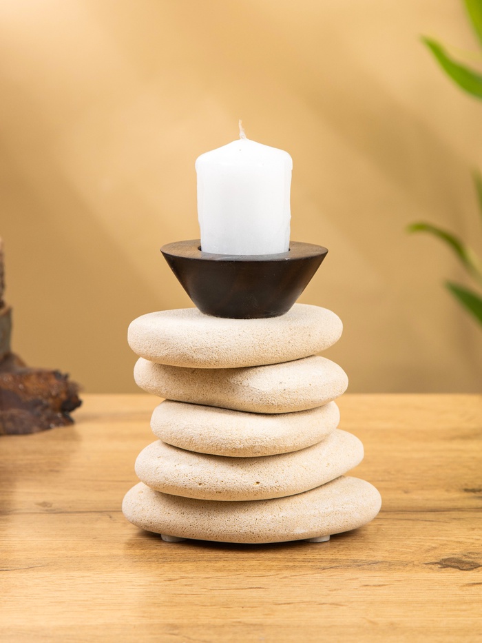 Подсвечник «Каменная башня», 10×10×13 см, камень, бежевый - Фото 1