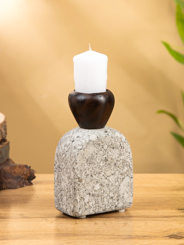 Подсвечник «Каменный факел», 8×5×15 см, камень, дерево