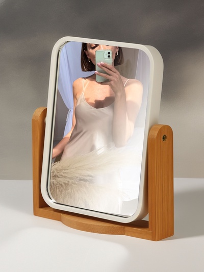 УЦЕНКА Зеркало настольное BAMBOO, прямоугольное, 16.5×19×4.5 см, (12.5×17 см), бамбуковое