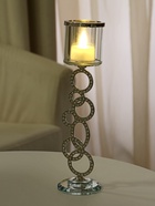 УЦЕНКА Подсвечник стекло на 1 свечу «Сплетение колец» стразы серебро 27×7×7 см - фото 14967979