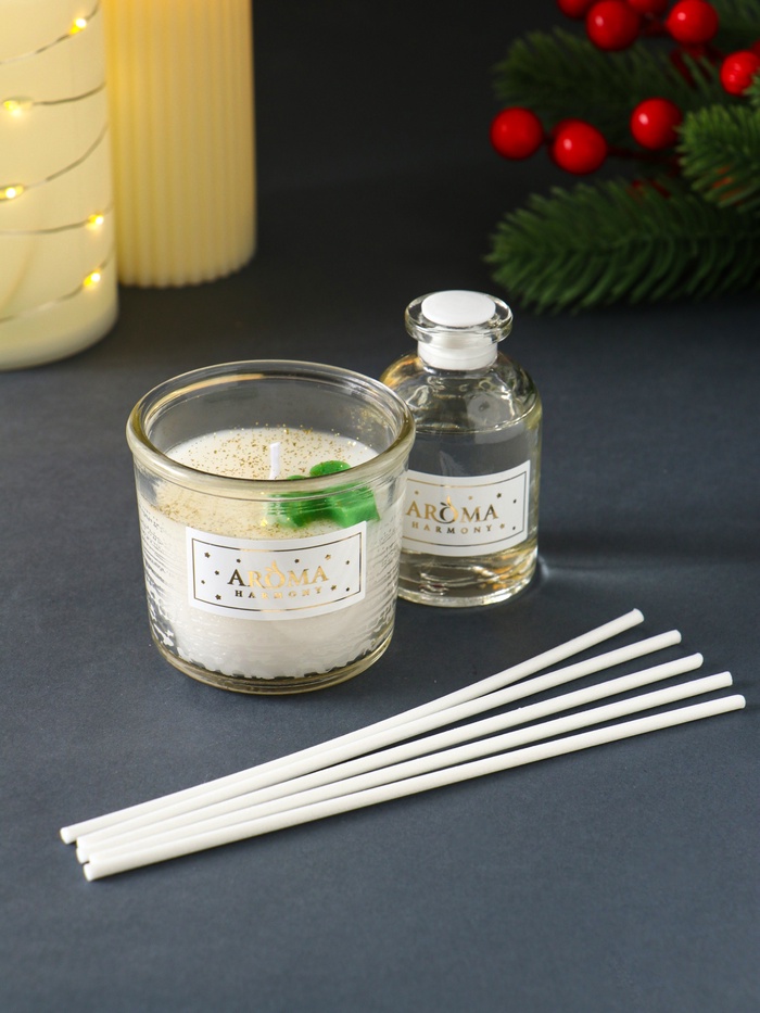 Новогодний набор ароматический: свеча, диффузор и палочки «Прикосновение зимы» - Фото 1