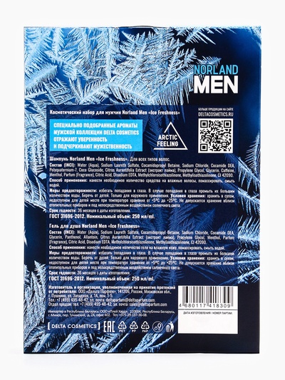 Подарочный набор мужской Norland Men Ice Freshness, гель для душа 250 мл, шампунь 250 мл