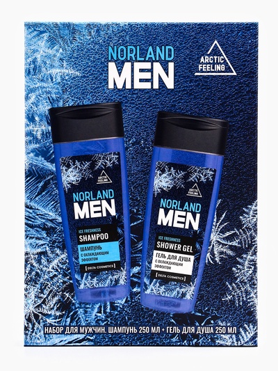 Подарочный набор мужской Norland Men Ice Freshness, гель для душа 250 мл, шампунь 250 мл