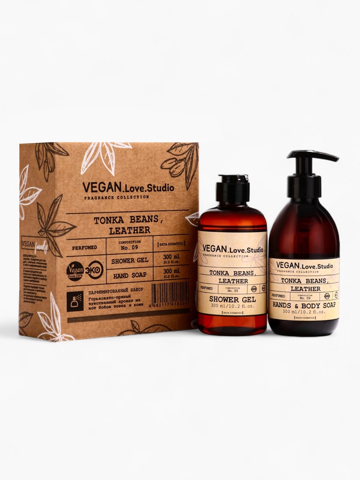 Подарочный набор женский VEGAN.Love.Studio, гель для душа, мыло для рук, парфюмированный, бобы тонка, кожа - Фото 1