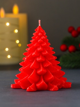 Свеча новогодняя «Ель пушистая», 80?80?90 мм, красная (комплект 2 шт)