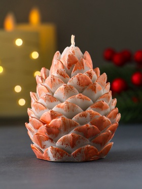 Свеча новогодняя «Шишка», 80?60 мм, с оранжевым декором (комплект 2 шт)