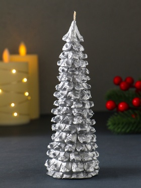 Свеча новогодняя «Ель большая», 160×60 мм лак, серебро