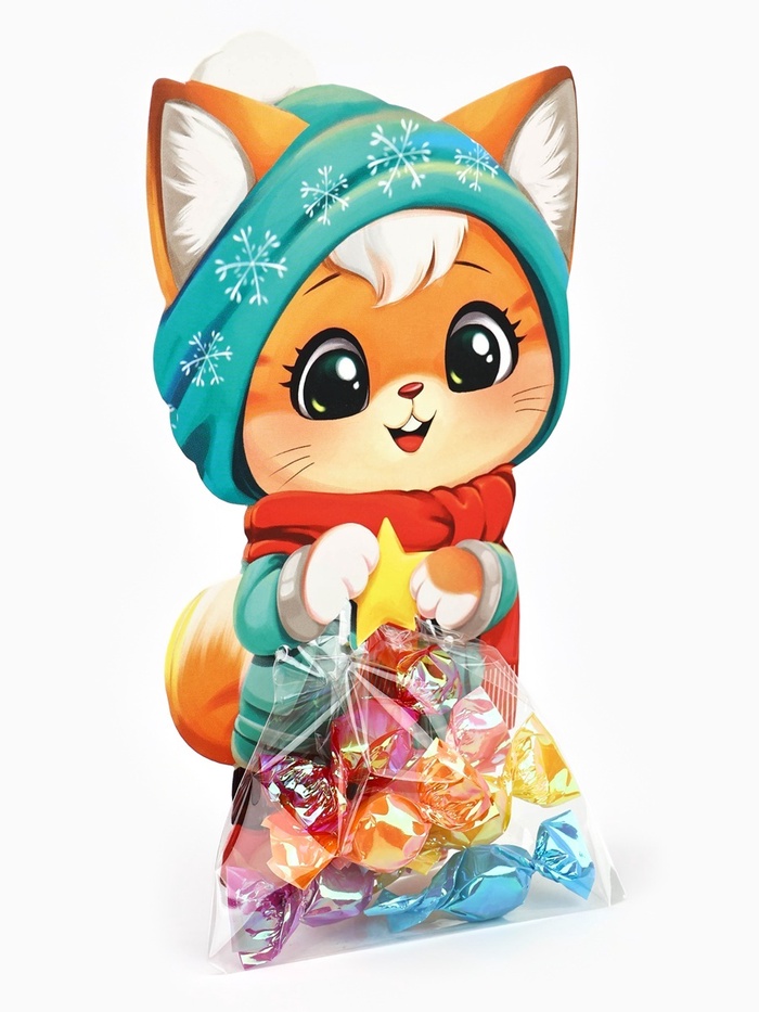 Пакетик под сладости на Новый год «Зимний котик», 6×11 см - Фото 1