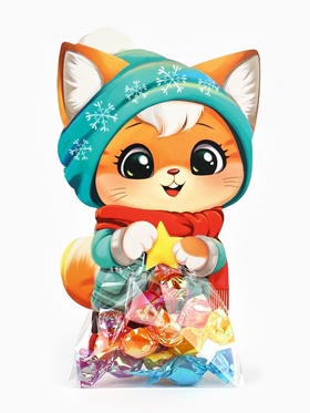 Пакетик под сладости на Новый год «Зимний котик», 6?11 см (комплект 10 шт)