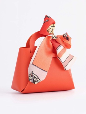 Кожаная подарочная сумочка для бижутерии и сувениров, оранжевая с бантом (лента), 13?12?5.5 см (комплект 20 шт)