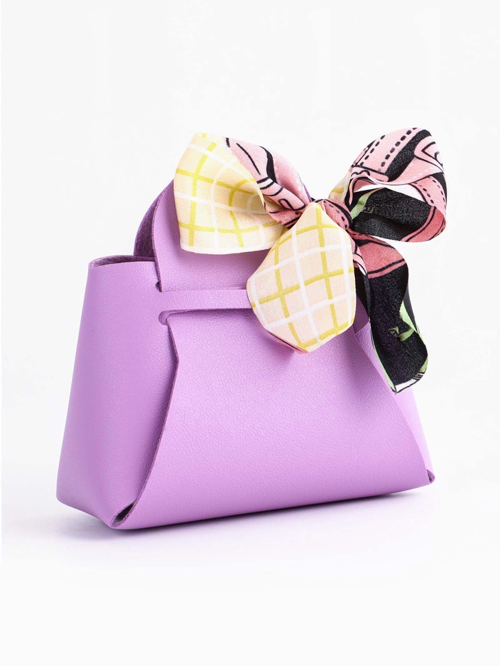 Кожаная подарочная сумочка для бижутерии и сувениров, сиреневая с бантом (лента), 13×12×5.5 см - Фото 1