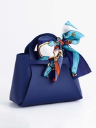 Кожаная подарочная сумочка для бижутерии и сувениров, глубокий синий с бантом (лента), 13×12×5.5 см - фото 58059617