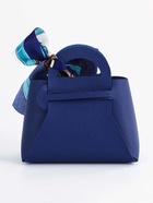 Кожаная подарочная сумочка для бижутерии и сувениров, глубокий синий с бантом (лента), 13×12×5.5 см - фото 58059619