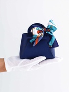 Кожаная подарочная сумочка для бижутерии и сувениров, глубокий синий с бантом (лента), 13×12×5.5 см - фото 59411564