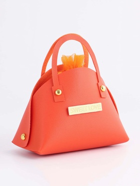 Кожаная подарочная сумочка для бижутерии и сувениров, оранжевая с мешочком, 14?6.5?12.8 см (комплект 20 шт)