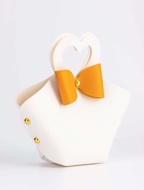 Кожаная подарочная сумочка для бижутерии и сувениров, белая с бантом, 10.5?5?6 см (комплект 20 шт)