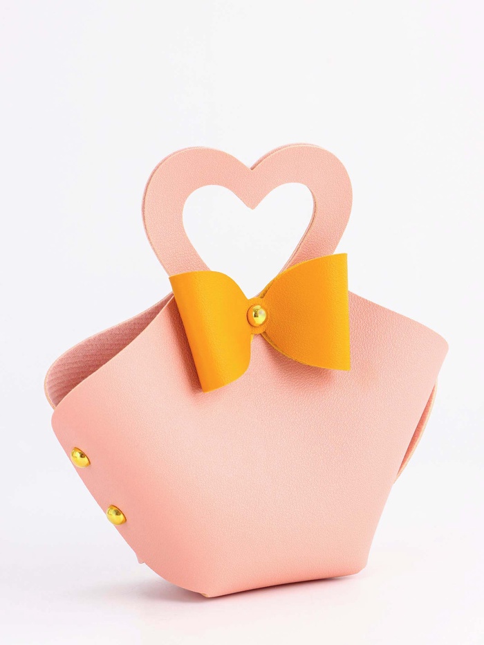 Кожаная подарочная сумочка для бижутерии и сувениров, розовая с бантом, 10.5×5×6 см - Фото 1